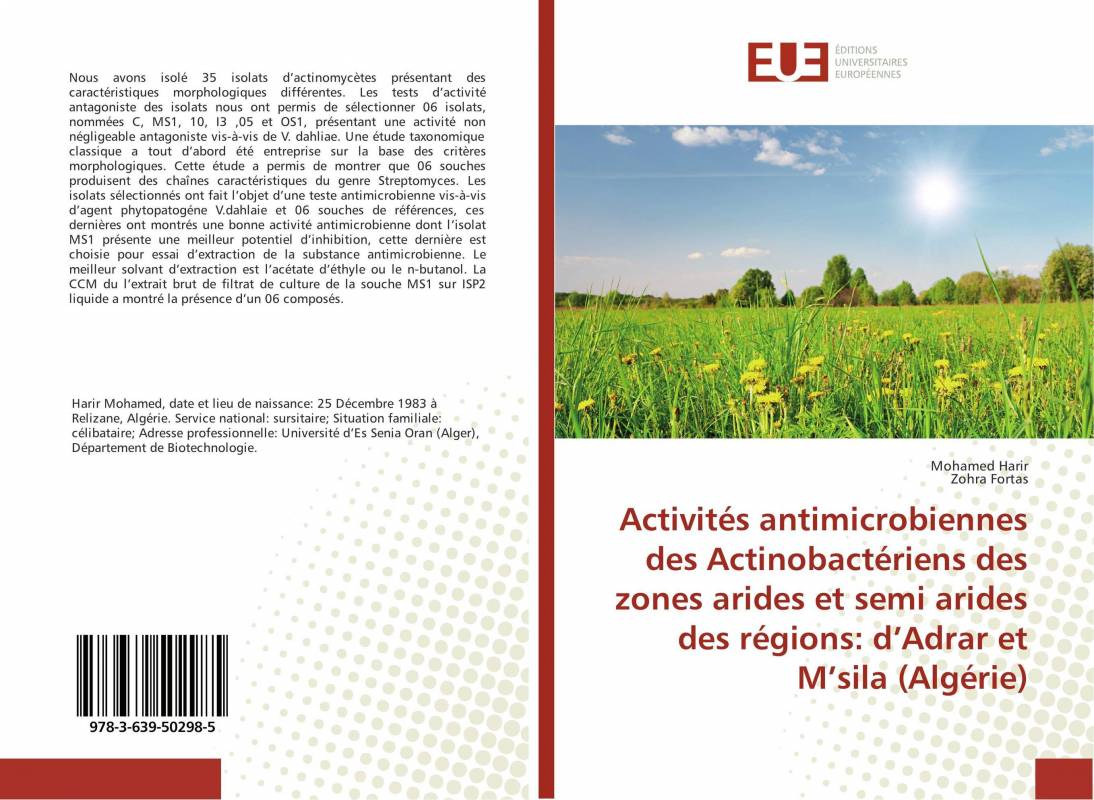 Activités antimicrobiennes des Actinobactériens des zones arides et semi arides des régions: d’Adrar et M’sila (Algérie)