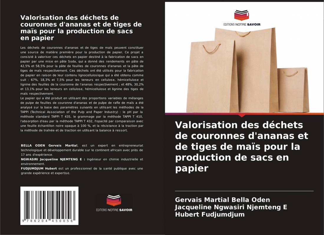 Valorisation des déchets de couronnes d'ananas et de tiges de maïs pour la production de sacs en papier