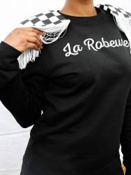 Sweat-shirt avec épaulettes en damier LA ROBEUSE - Collection Afrikanista